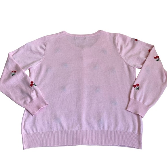 Curlbiuty Light Pink Cardigan with Embroidered Cherries Buttons Down Size 1X - Picture 7 of 15